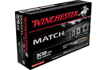 opplanet winchester match 308 winchester 168 grain boat tail hollow point centerfire rifle ammo 20 rounds s308m main